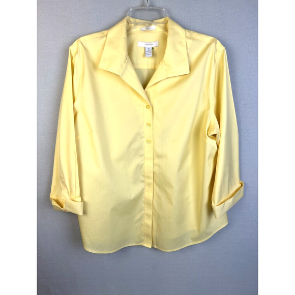 Chico's Tops - Chico's Button Front Blouse Women's 16 ( 3) Yellow No Iron Cotton 3/4 Sleeves